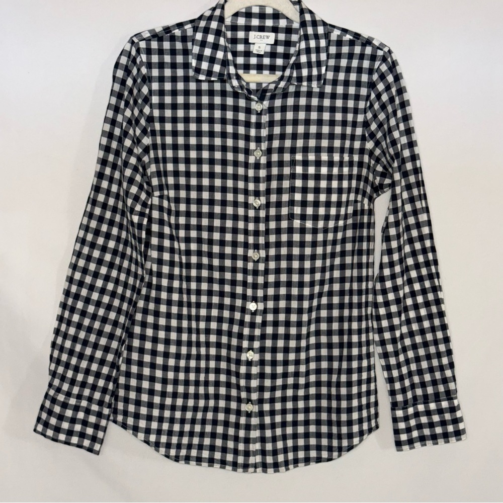 J.Crew Navy & White Gingham Cotton Long Sleeve Button-Up Shirt | Small | EUC